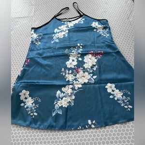 Silky Blue Floral Night Slip Trimmed in Black

Size XL